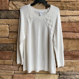 Calvin Klein ivory cream knit lace up detail sweater Women Large Like New
